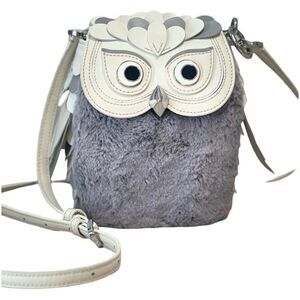 Kate Spade Hoot 3D Owl Crossbody Bag Grey Cream Accents Women's